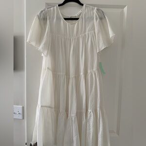 Anine Bing White Textured Tiered Dress